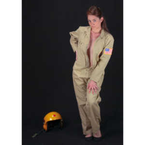 Lindsey was visiting and wanted to shoot, and I had an idea for a pinup based on a pilot's helmet I had recently been given.  So we went to a local military surplus and whipped up a pilot costume and did this shoot.